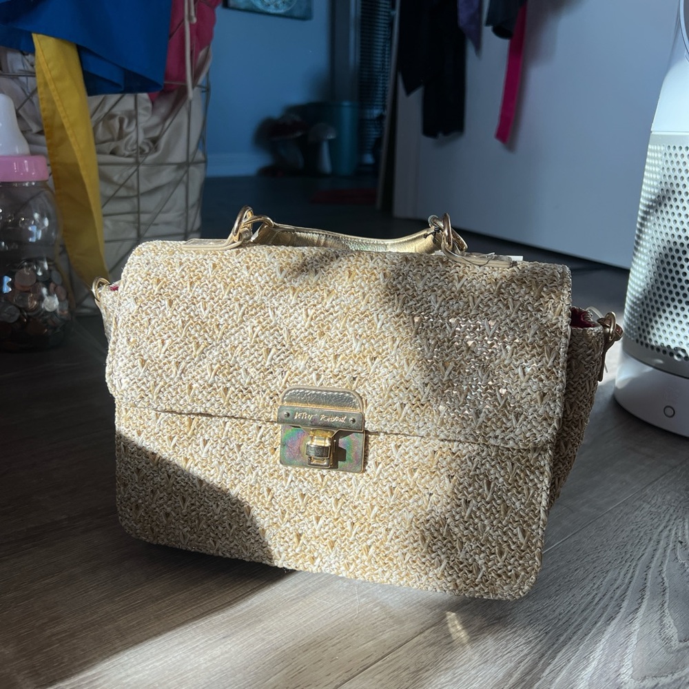 Betsey Johnson Gold Woven Crossbody Bag